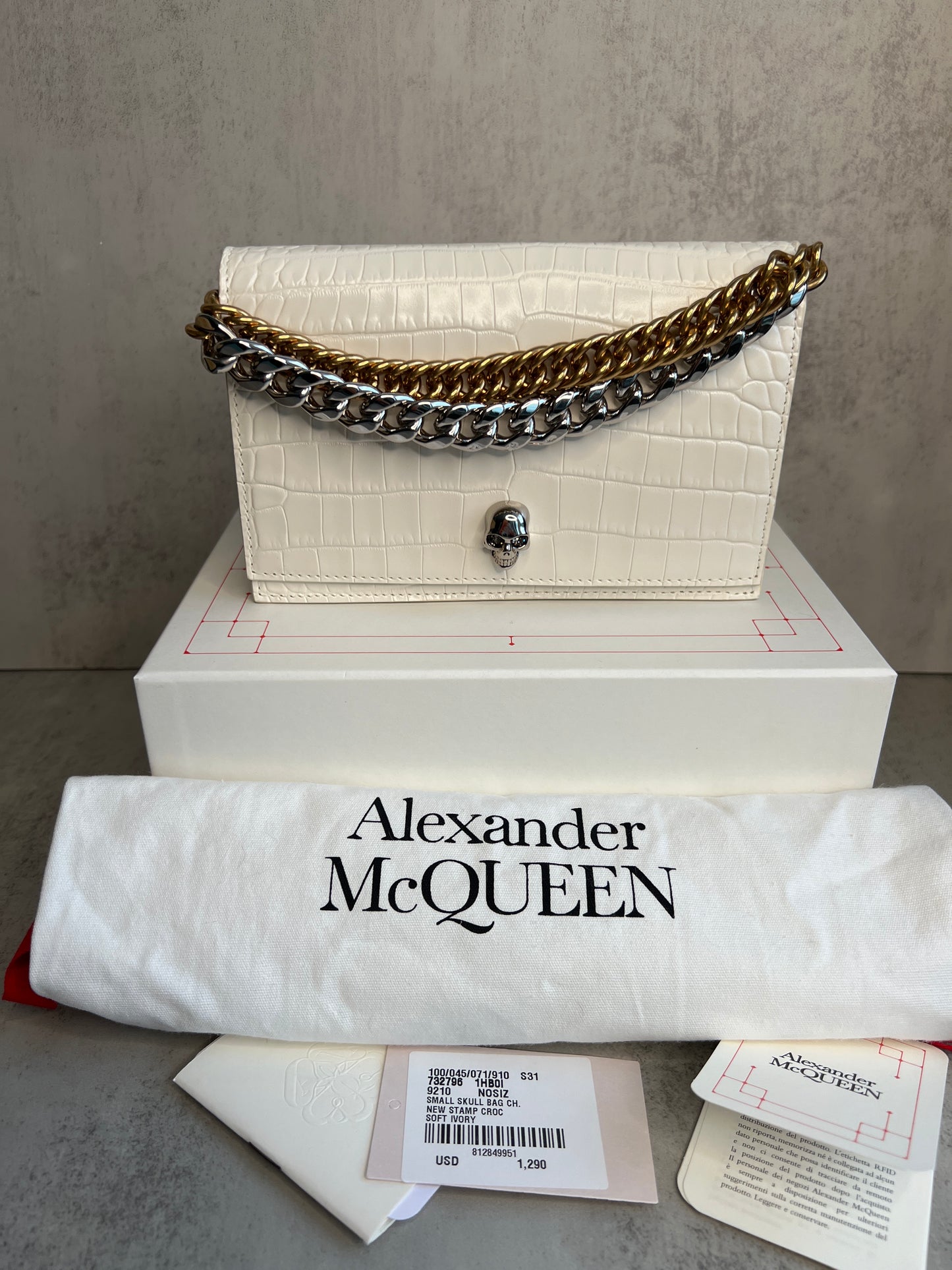 Alexander McQueen Small Skull Croc-Embossed Chain Shoulder Bag