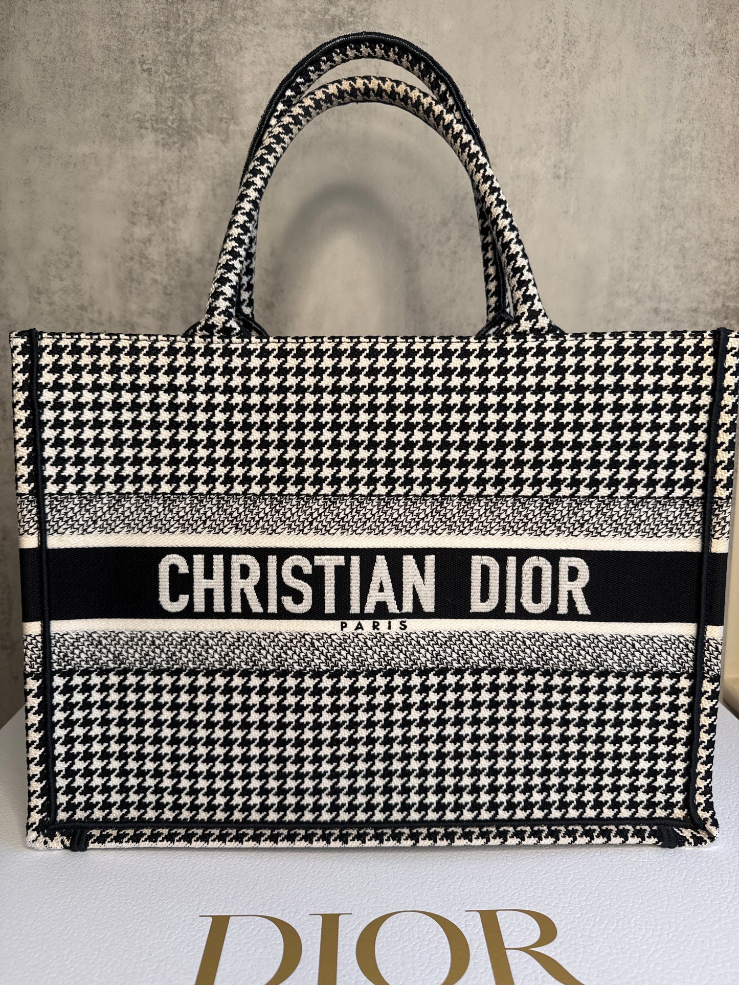 Christian Dior Medium Houndstooth Embroidered Book Tote