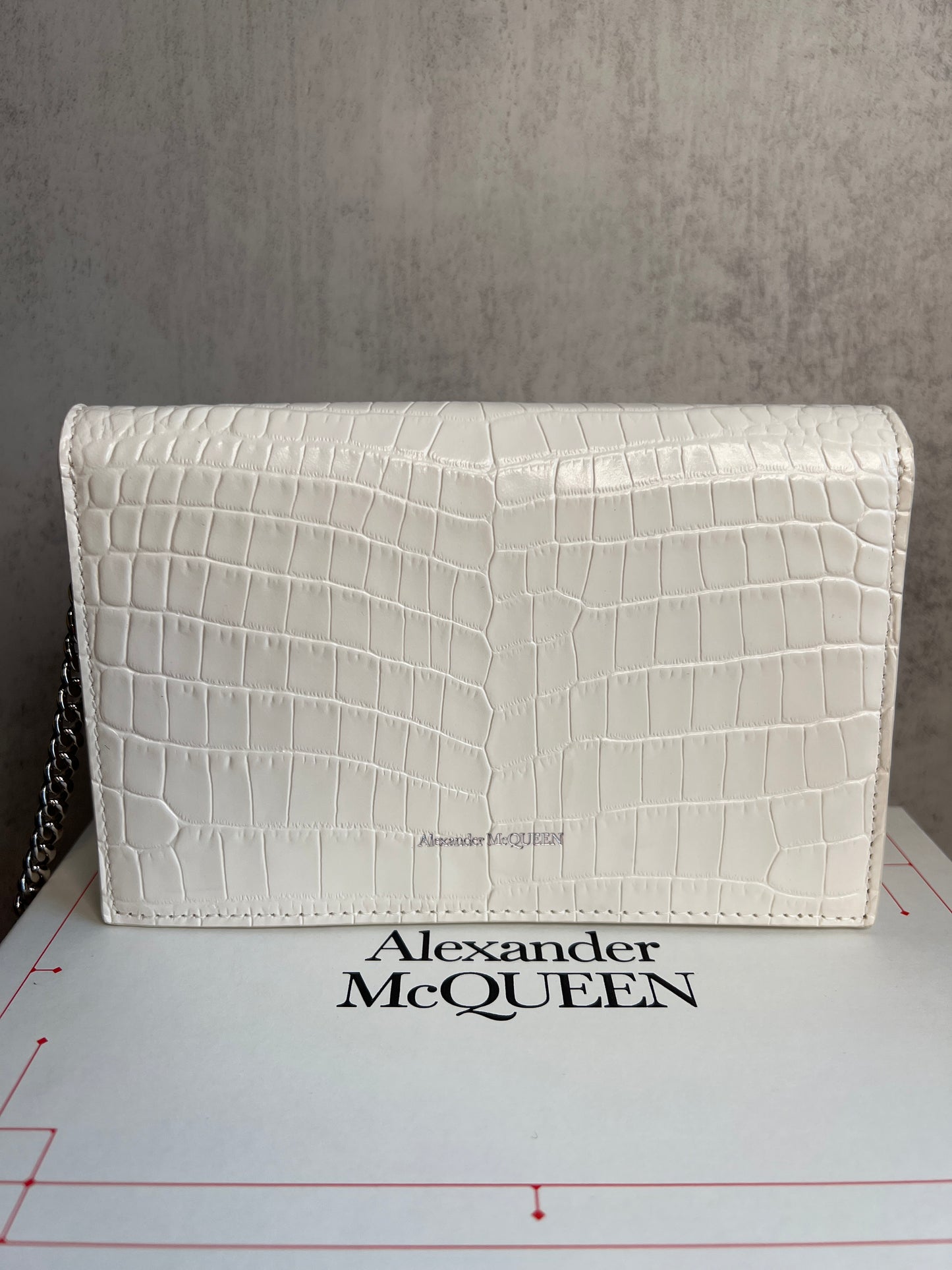 Alexander McQueen Small Skull Croc-Embossed Chain Shoulder Bag