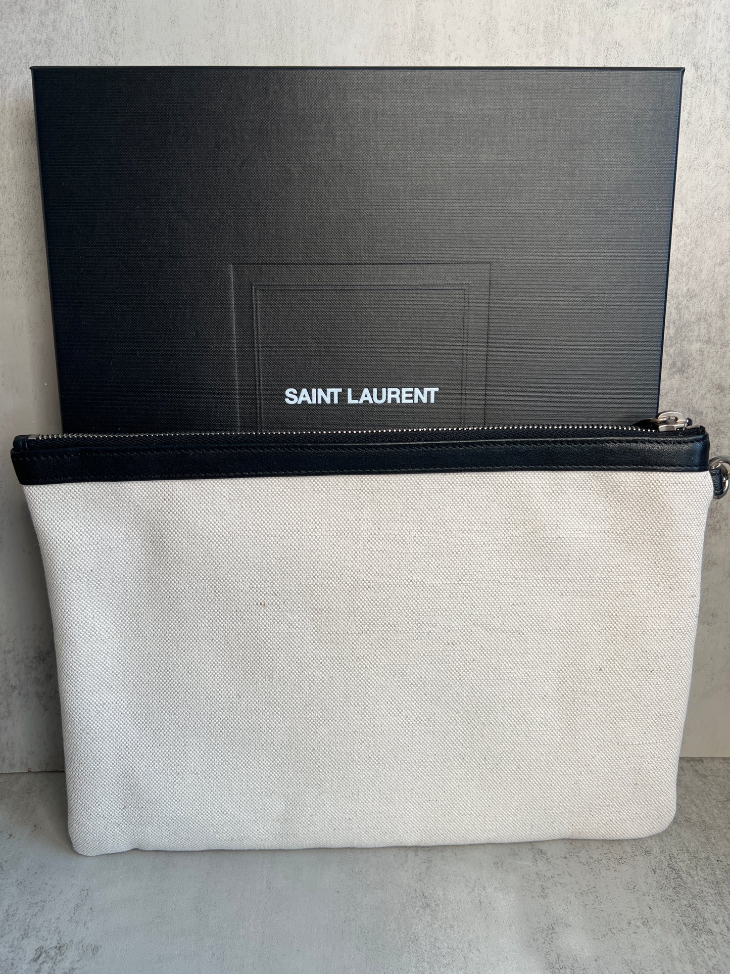 White YSL Rive Gauche Clutch