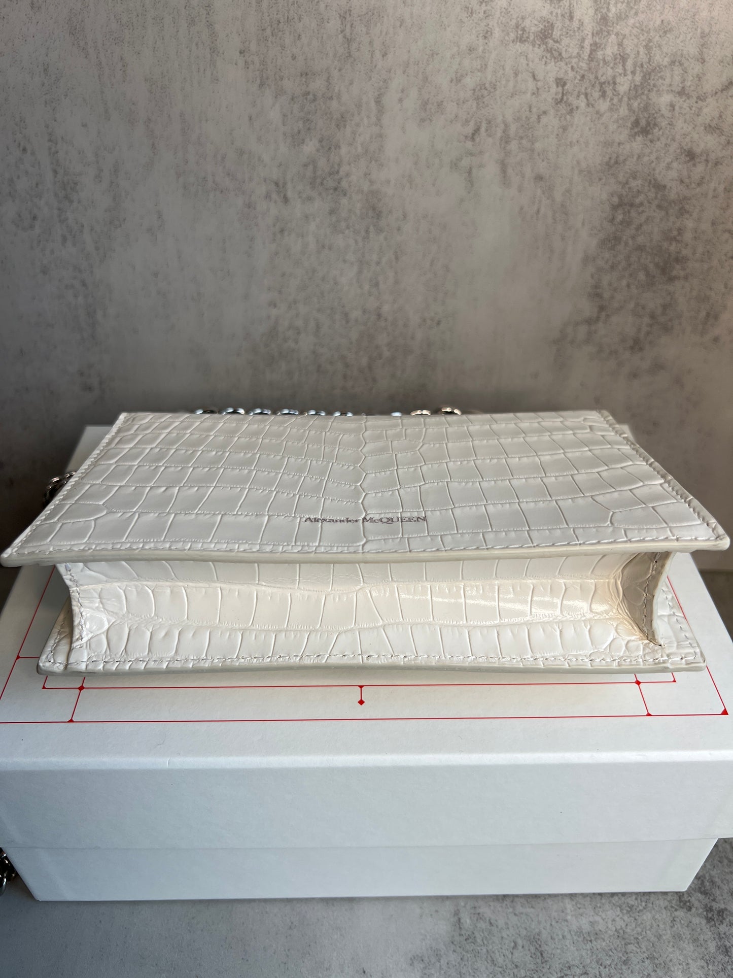 Alexander McQueen Small Skull Croc-Embossed Chain Shoulder Bag