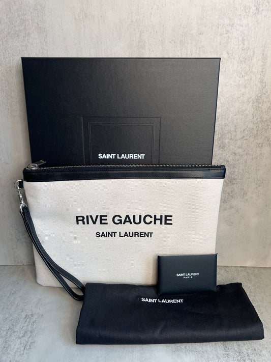 White YSL Rive Gauche Clutch