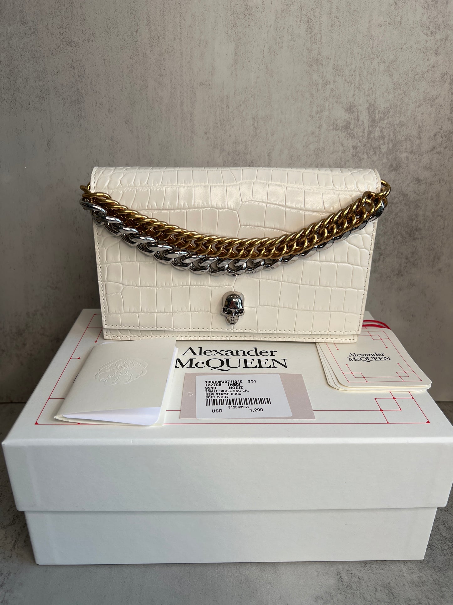 Alexander McQueen Small Skull Croc-Embossed Chain Shoulder Bag