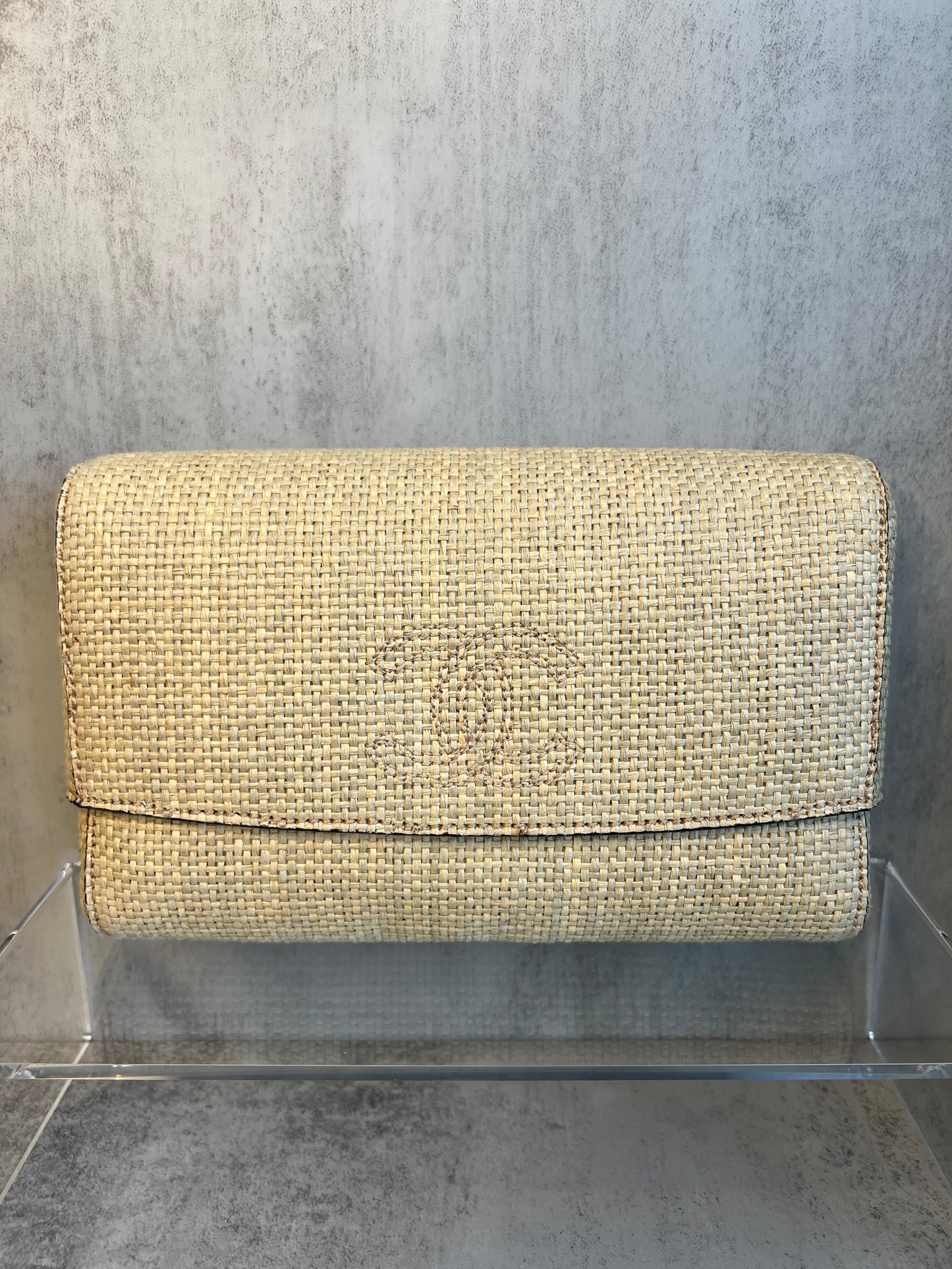 CHANEL (1997-1999) Raffia CC Mark Stitch Clutch