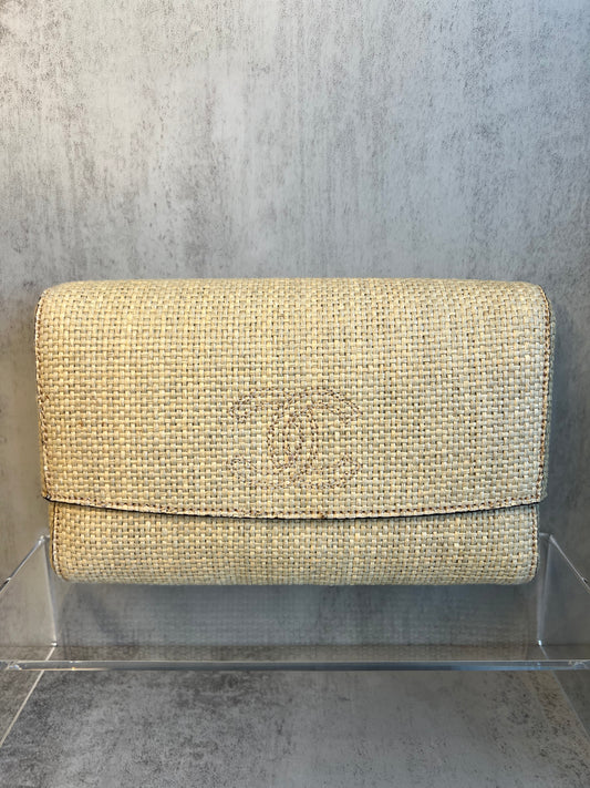 CHANEL (1997-1999) Raffia CC Mark Stitch Clutch