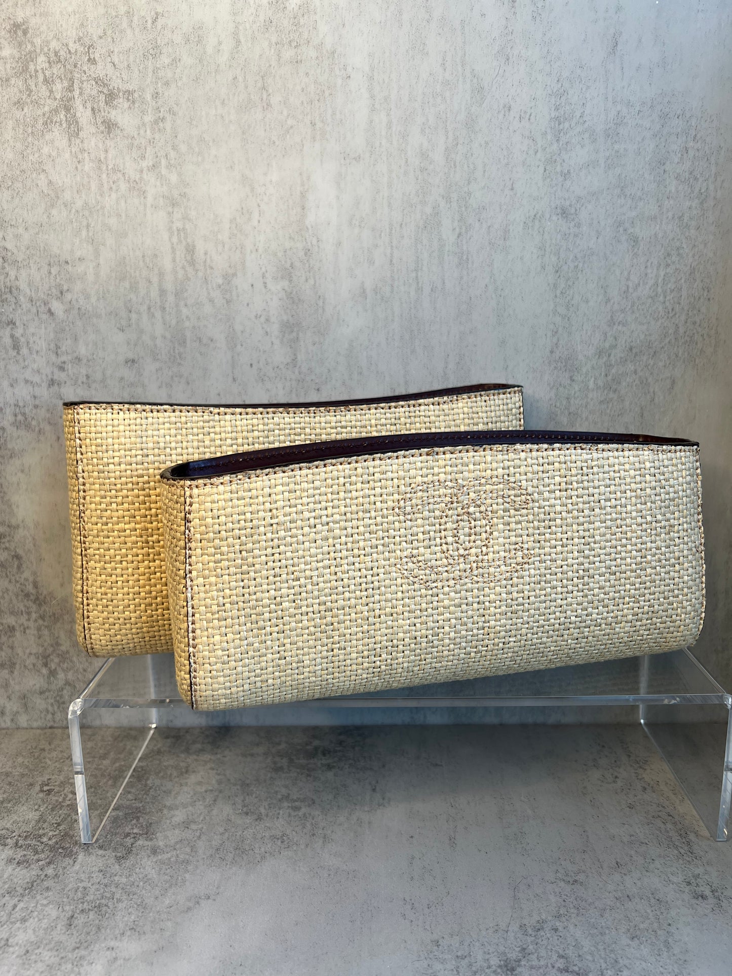 CHANEL (1997-1999) Raffia CC Mark Stitch Clutch