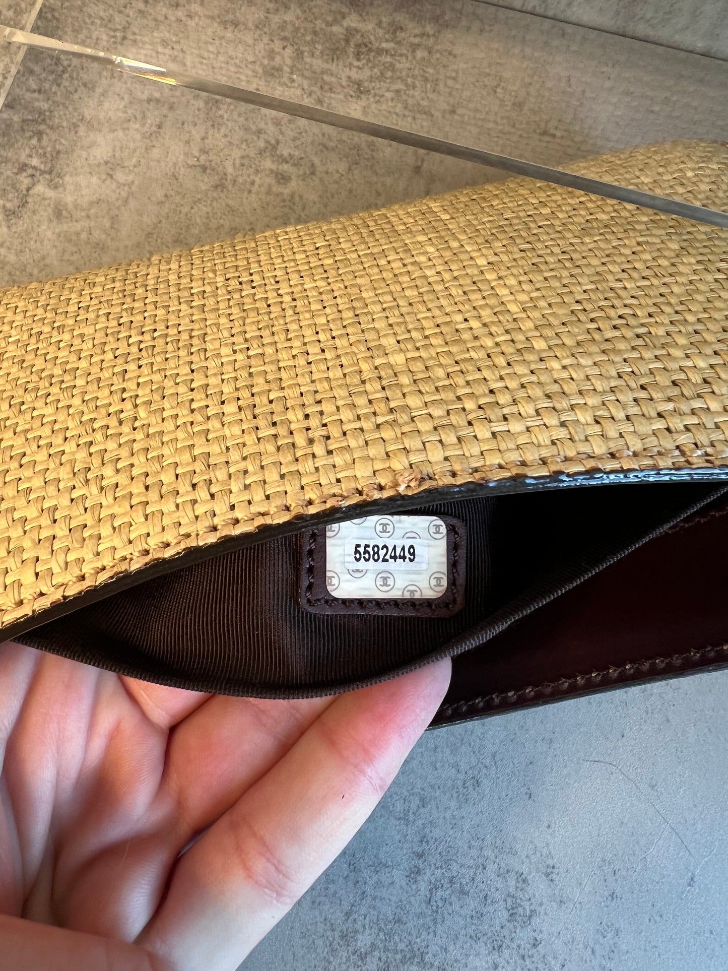 CHANEL (1997-1999) Raffia CC Mark Stitch Clutch