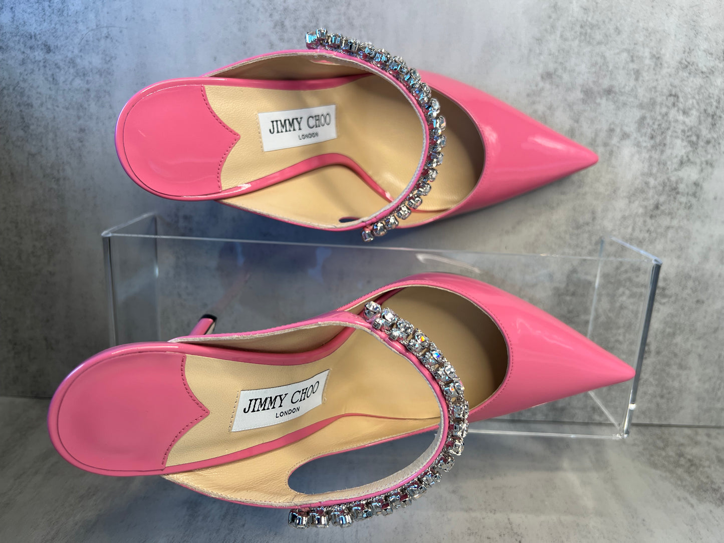 JIMMY CHOO Patent Crystal Bing 100 Pump/Mule Candy Pink size 39.5
