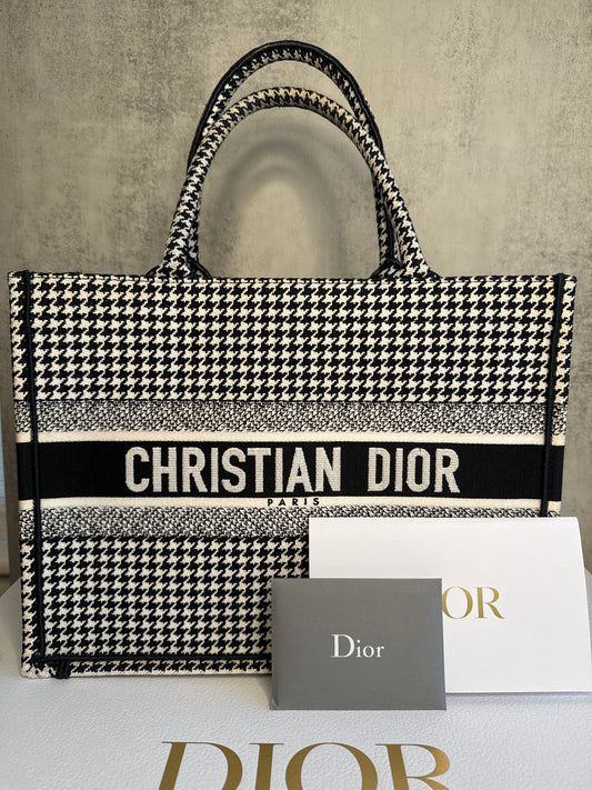 Christian Dior Medium Houndstooth Embroidered Book Tote