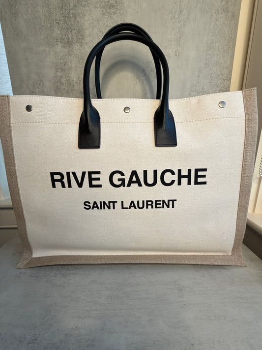 Saint Laurent Rive Gauche Linen Tote in Natural