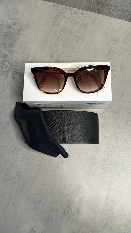 Prada Tortoise Sunglasses with Oversized Cat-Eye Frame & Gradient Lenses