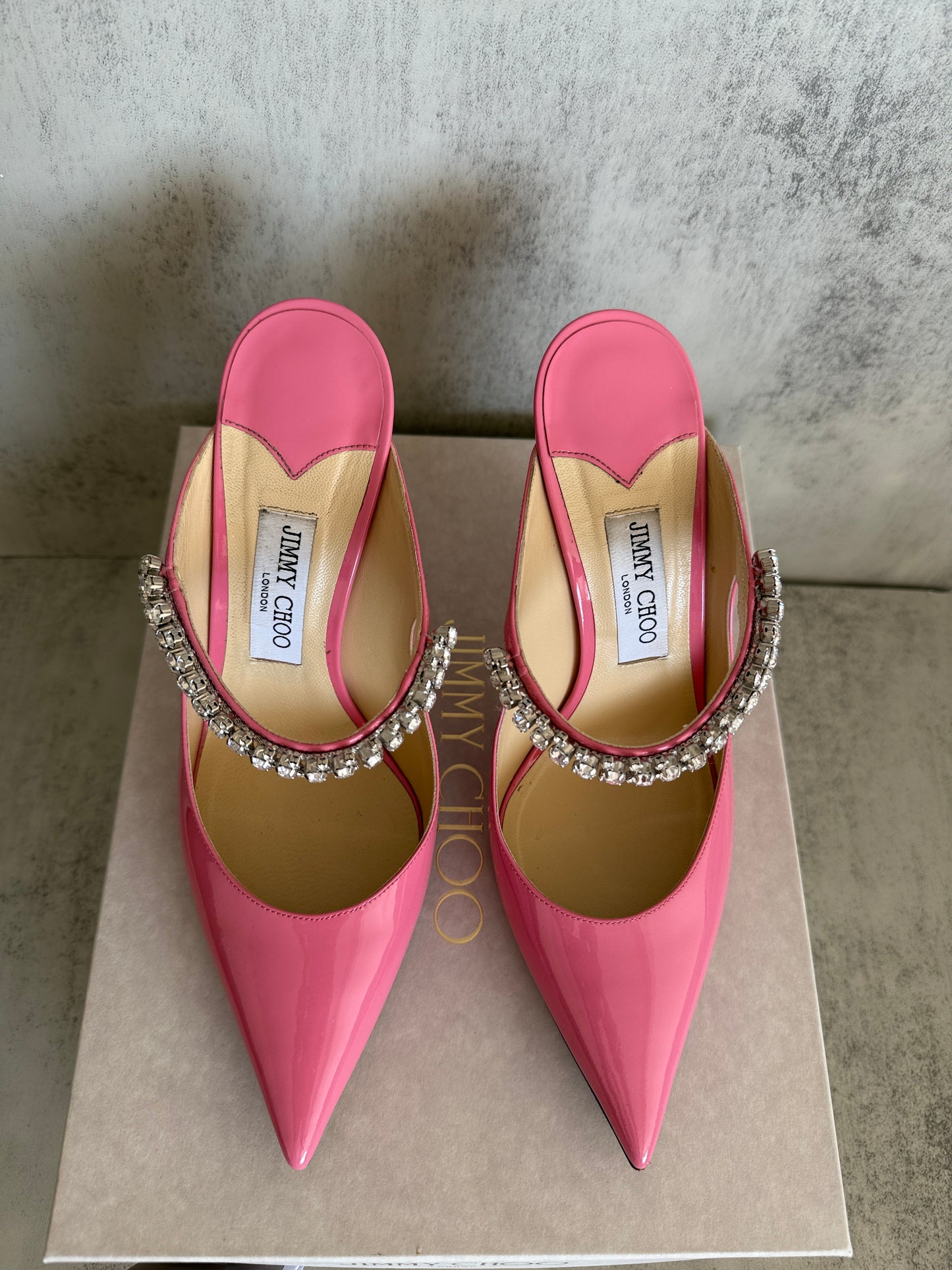 Jimmy Choo Bing 100 Crystal Patent Leather Mules Candy Pink Size 40