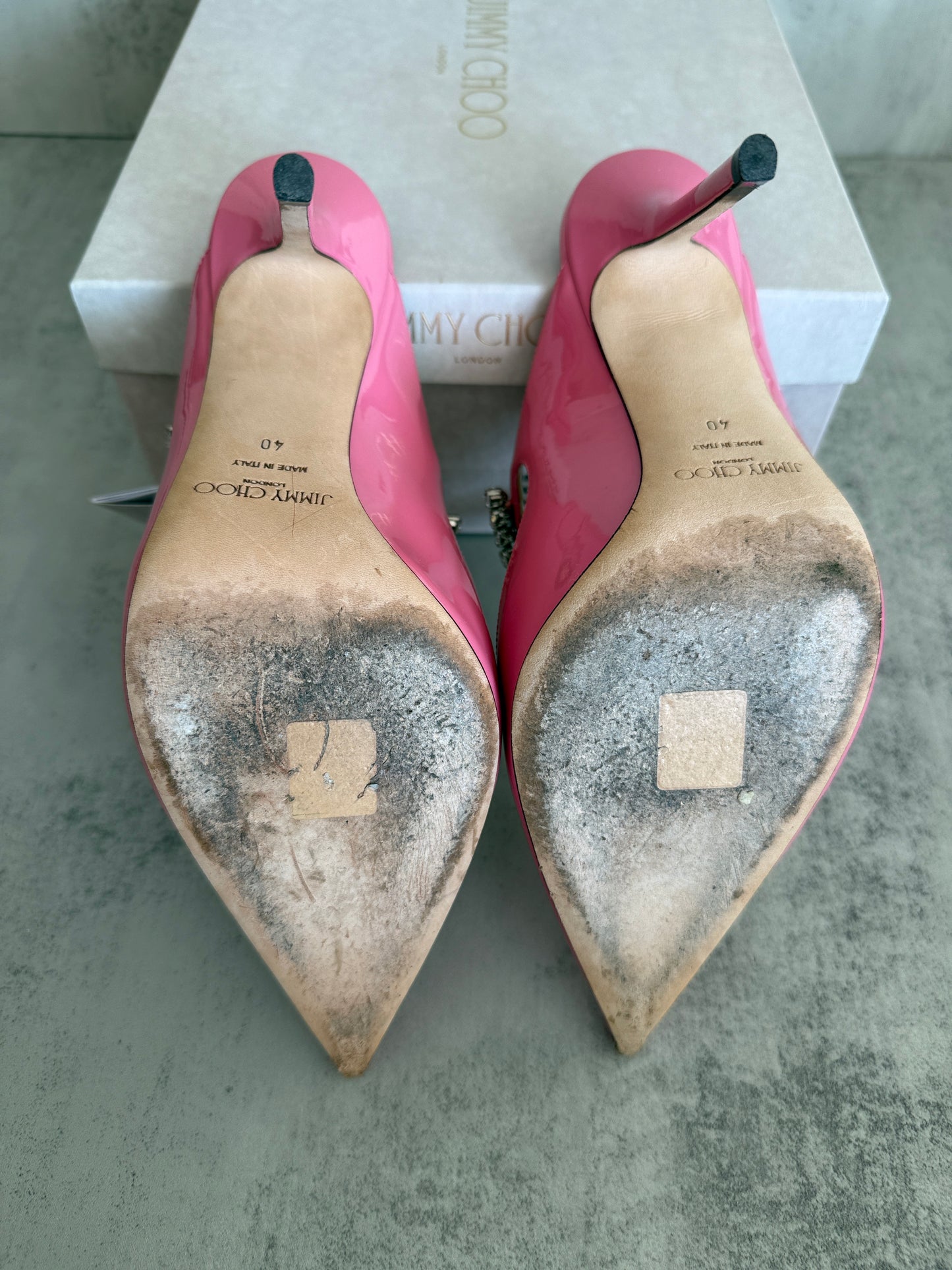 Jimmy Choo Bing 100 Crystal Patent Leather Mules Candy Pink Size 40