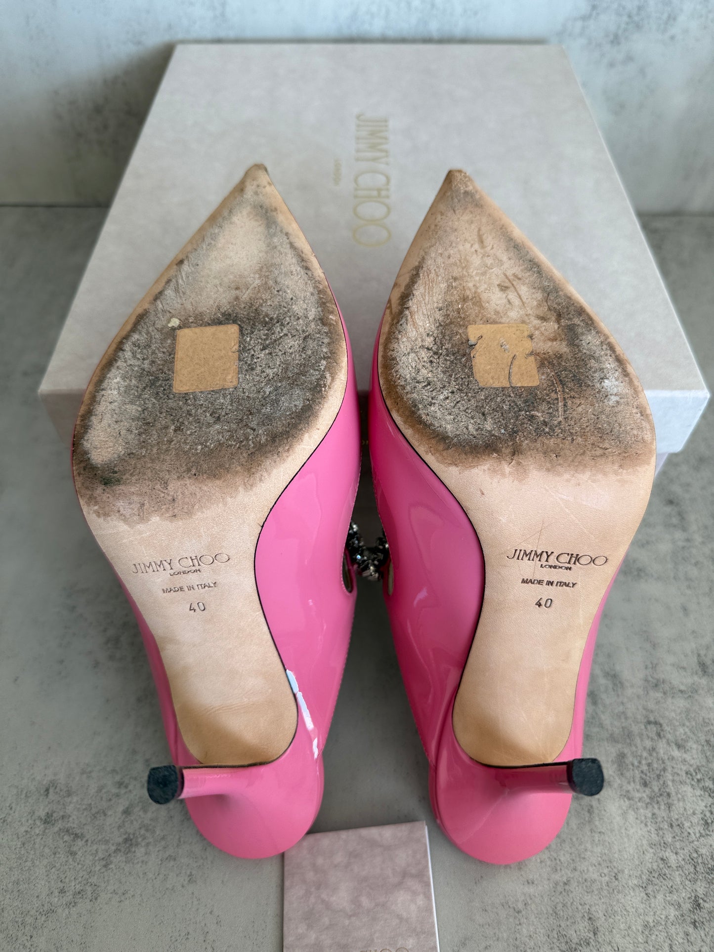 Jimmy Choo Bing 100 Crystal Patent Leather Mules Candy Pink Size 40