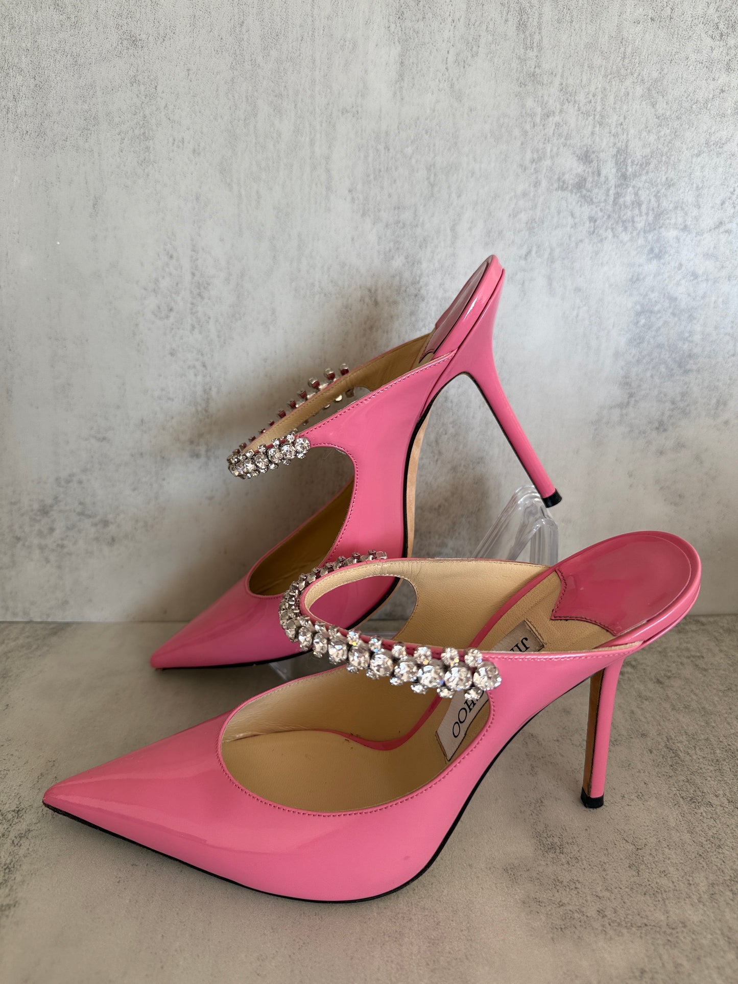 Jimmy Choo Bing 100 Crystal Patent Leather Mules Candy Pink Size 40